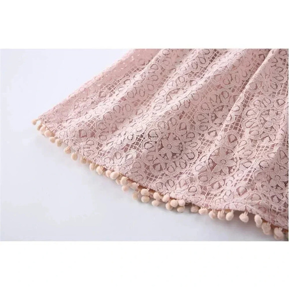 Toddler Girls Cute Pompoms Lace Floral Elegant Retro Swing Party Dress - Picture 5 of 9